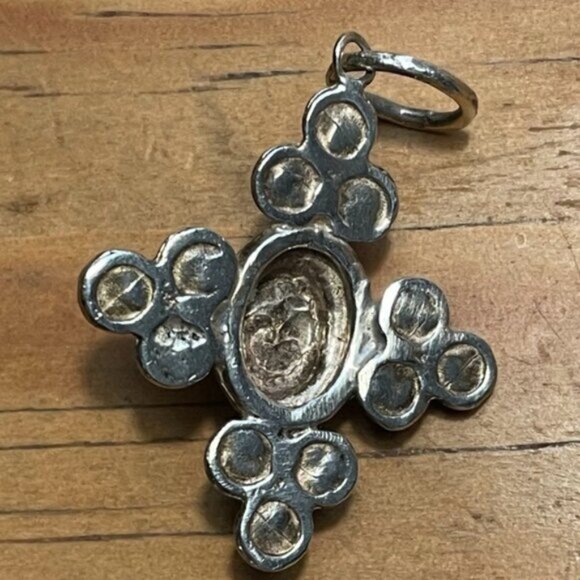 Silver Cross Multicolored Stone Cross Pendant - Picture 2 of 5